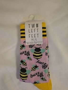Two Left Feet "Buzz Off" Pink Bee Pattern Socks